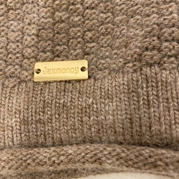 Jaxmonoy Cashmere Slouchy Tan Knit Beanie One Size - Picture 2 of 3